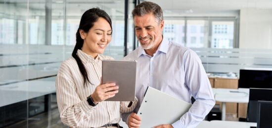 Two,Happy,Professional,Business,People,Team,Asian,Woman,And,Latin